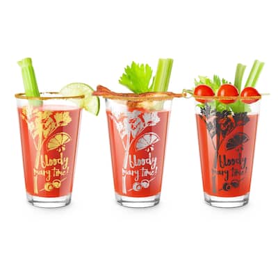 Final Touch Set of 3 Bloody Mary Time Cocktail Glasses - 15 Oz