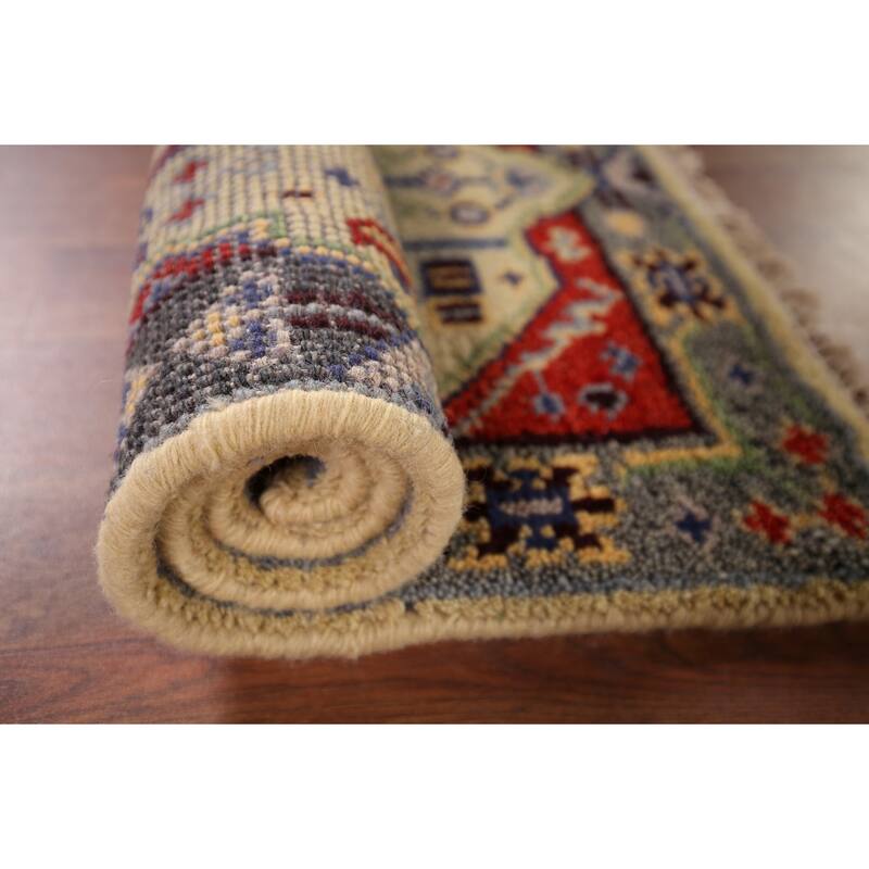 Geometric Kazak Indian Accent Rug Handmade Wool Carpet - 2'0" x 3'0"