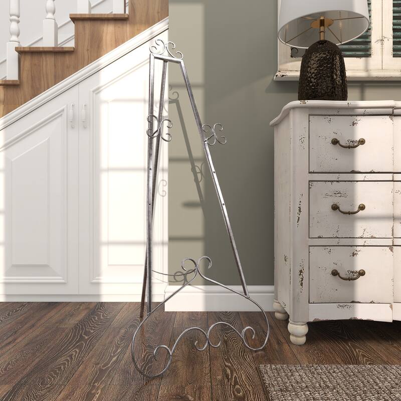 Gray Metal Large Adjustable 3 Tier Scroll Display Easel with Chain Support