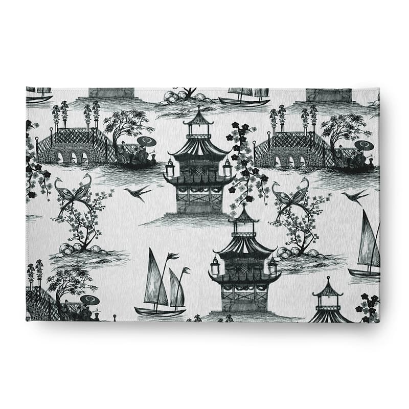 China Old Oriental Chenille Area Rug - Black - 4' x 6'