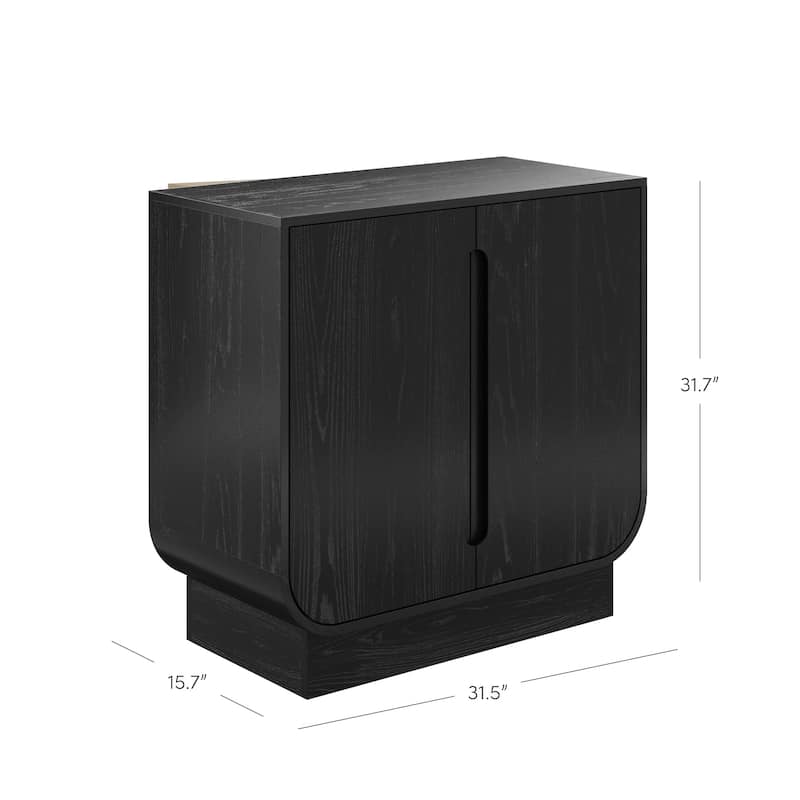 Joey Mid Century Modern Storage Cabinet, Arched Accent Cabinet with Rounded Bottom Edges and Integrated Door Pull Cutouts