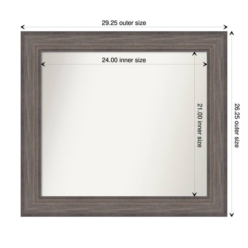 Country Barnwood Framed Non-Beveled Custom Wall Mirror, Bathroom Vanity Mirror - Outer Size: 29.25 x 26.25