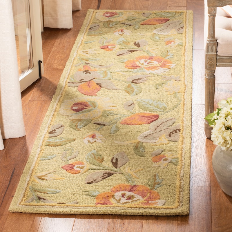 SAFAVIEH Handmade Blossom Donus Modern Floral Wool Rug - 2'3" x 8' Runner - Green/Multi