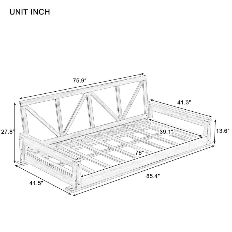 Roomfitters Acacia Wood Patio Swing Bed, Modern Porch Swing Hanging Bed Frame with 16.4Ft Hemp Ropes for Garden