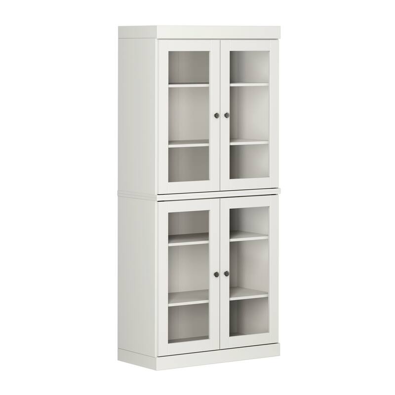 100% Solid Wood Tall Bookcase with Glass Doors, Adjustable Shelves, Modular Storage Bookshelf, 32" W x 71.5" H