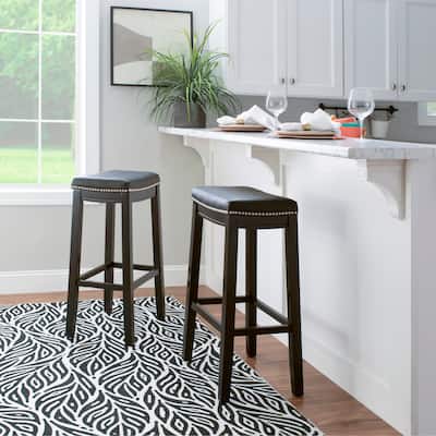 Linon Willamette Backless Barstool with Faux Leather Seat (Set of 2)