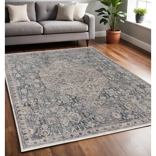 HomeRoots 5' X 7' Blue and Ivory Floral Power Loom Area Rug - 86 - Bed ...