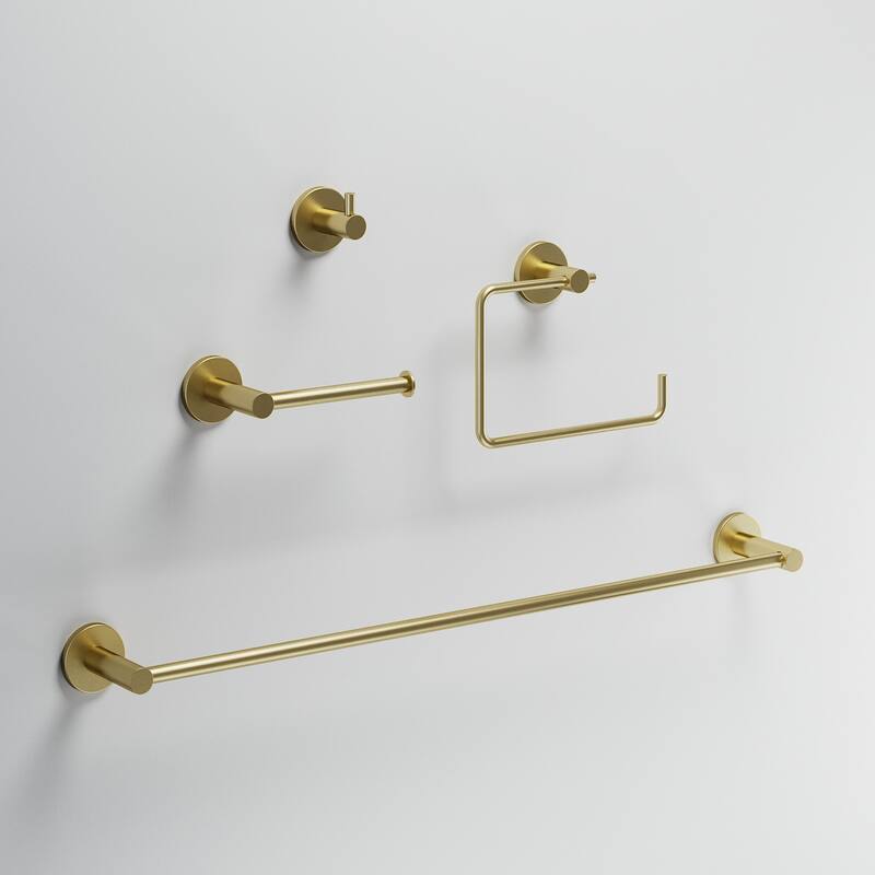 VIGO Cass 4-Piece Bathroom Hardware Accessory Set with 24 in. Towel Bar, Toilet Paper Holder, Hand Towel Holder, Hook - Matte Brushed Gold