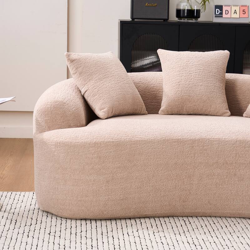 Warm Beige Curved Loveseat, Apricot Cream, Chenille & Foam+Spring, 65" L x 39" W x 26" H