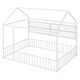preview thumbnail 17 of 70, Metal House Bed with Metal Grid and Storage Shelves, Twin/Full Size Floor Montessori Bed with Roof Frame and Fence Guardrails