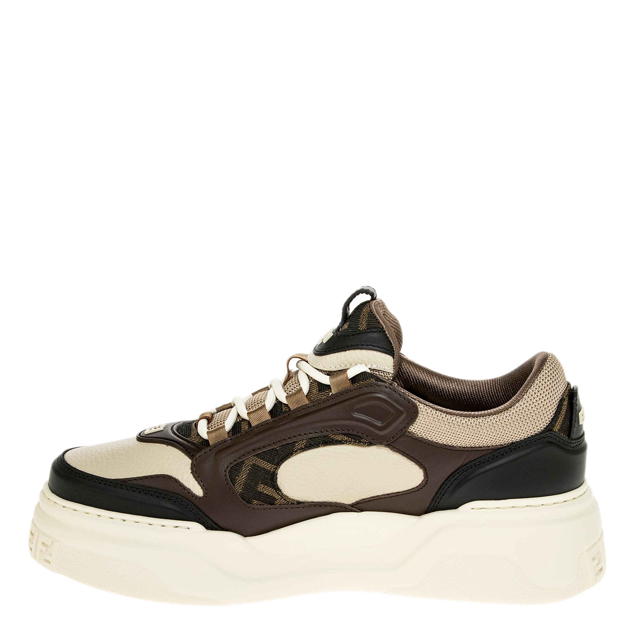 Fendi Black & Beige Raffia \'Forever Fendi\' Sneakers Straw Monogram Mens Size 10 Fendi Flow Sneakers - Black | FENDI US main image 2