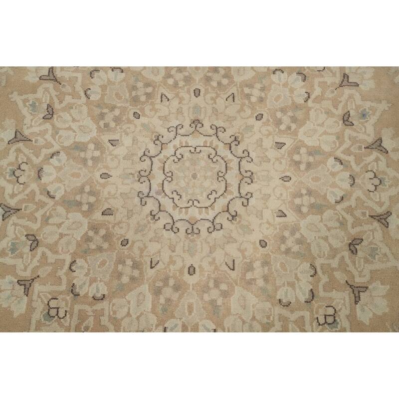 Hand Knotted Oriental 100% Wool Carpet Traditional Floral Beige & Ivories Kerman Area Rug - 12' 10'' X 9' 7''