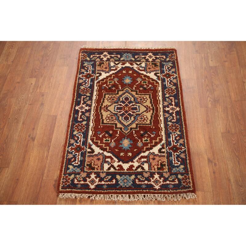 Hand Knotted Oriental 100% Wool Carpet Traditional Medallion Oranges & Rust Heriz (serapi) Area Rug - 3' 0'' X 2' 0''