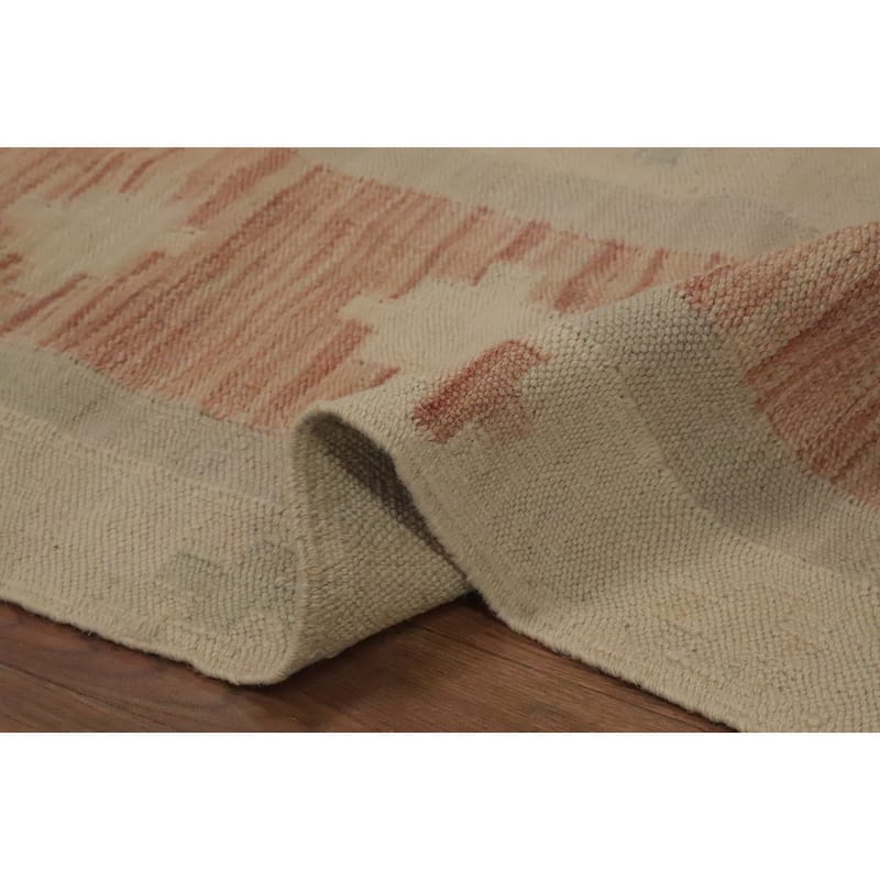 Hand Woven Oriental 100% Wool Carpet Southwestern Tribal Beige & Ivories Kilim Area Rug - 11' 9'' X 9' 0''