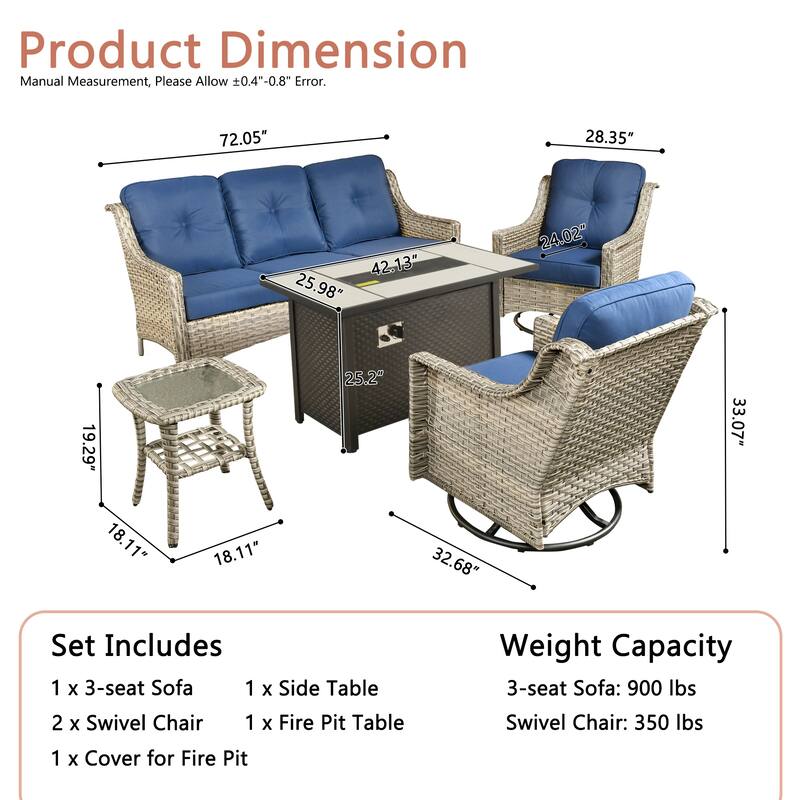 XIZZI Outdoor Wicker Patio Furniture Conversation Set with Fire Table