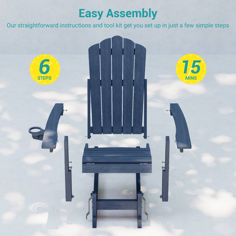 Glider Adirondack Chair 3-Position Adjustable, HDPE Wood-Like Texture