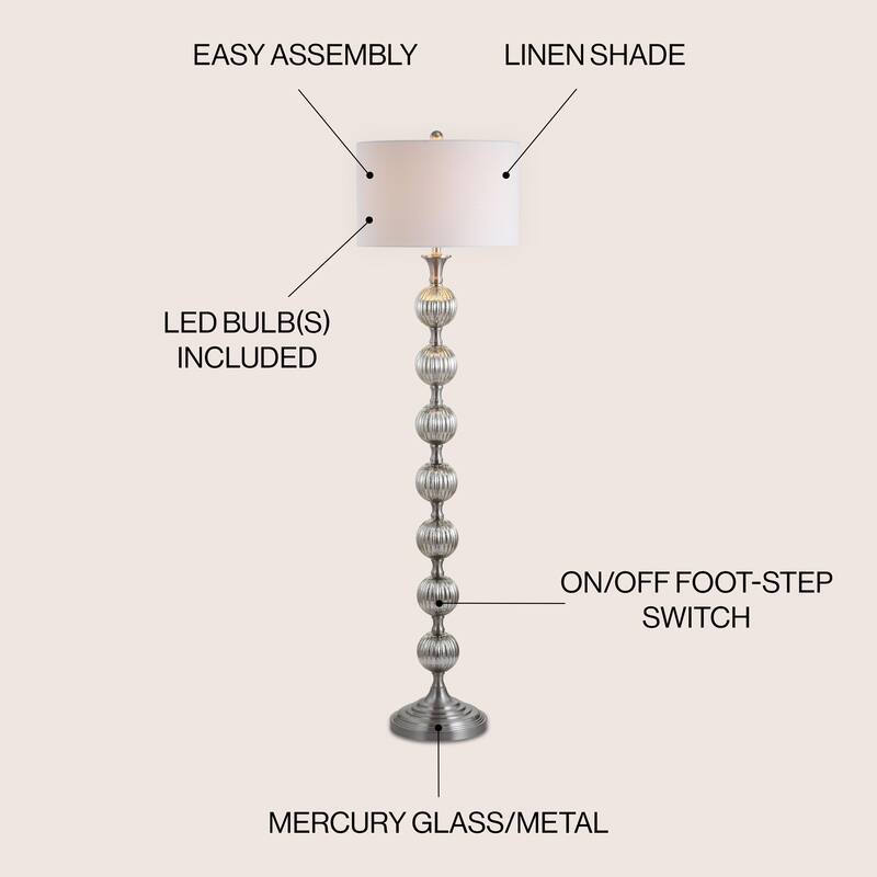 February 60.5" Glass/Metal LED Floor Lamp, Mercury Silver by JONATHAN Y - 60.5" H x 16" W x 16" D