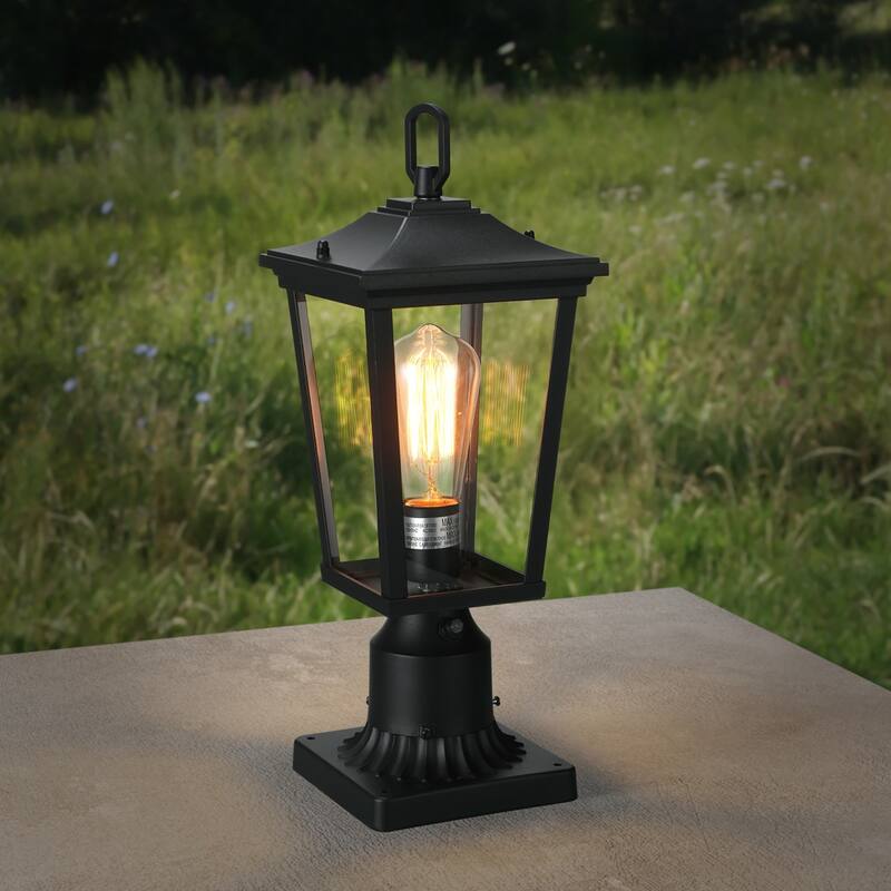 Dusk to Dawn Outdoor Post Lantern, Rectangular Clear Glass Post Light - 2PACK - 2PACK