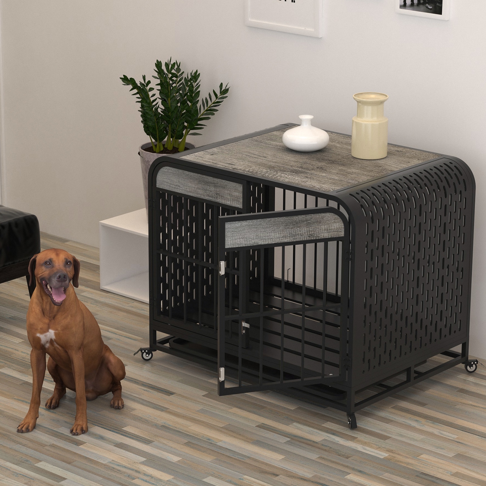 Indoor Wooden Table Pet Dog Cage House Side End Table Decor with