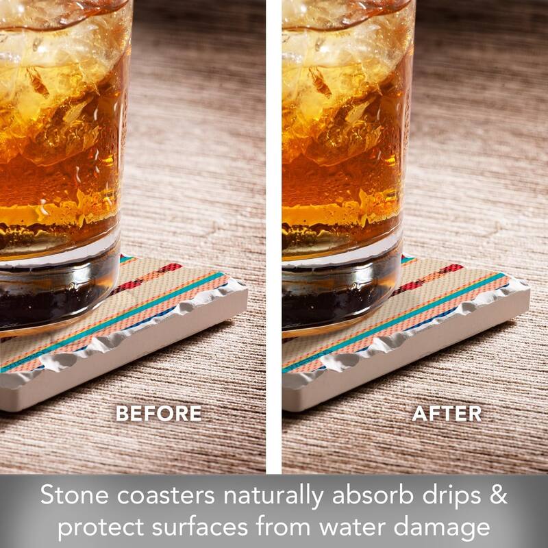 Southwest Multi-Stripe 4-Pack Absorbent Stone Coasters with Protective Cork Backing 4" Square Made in The USA Easily Wipes Clean