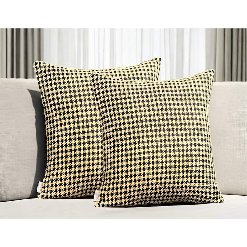 HomeRoots Set Of Two 18" X 18" Yellow Polyester Houndstooth Zippered Pillow