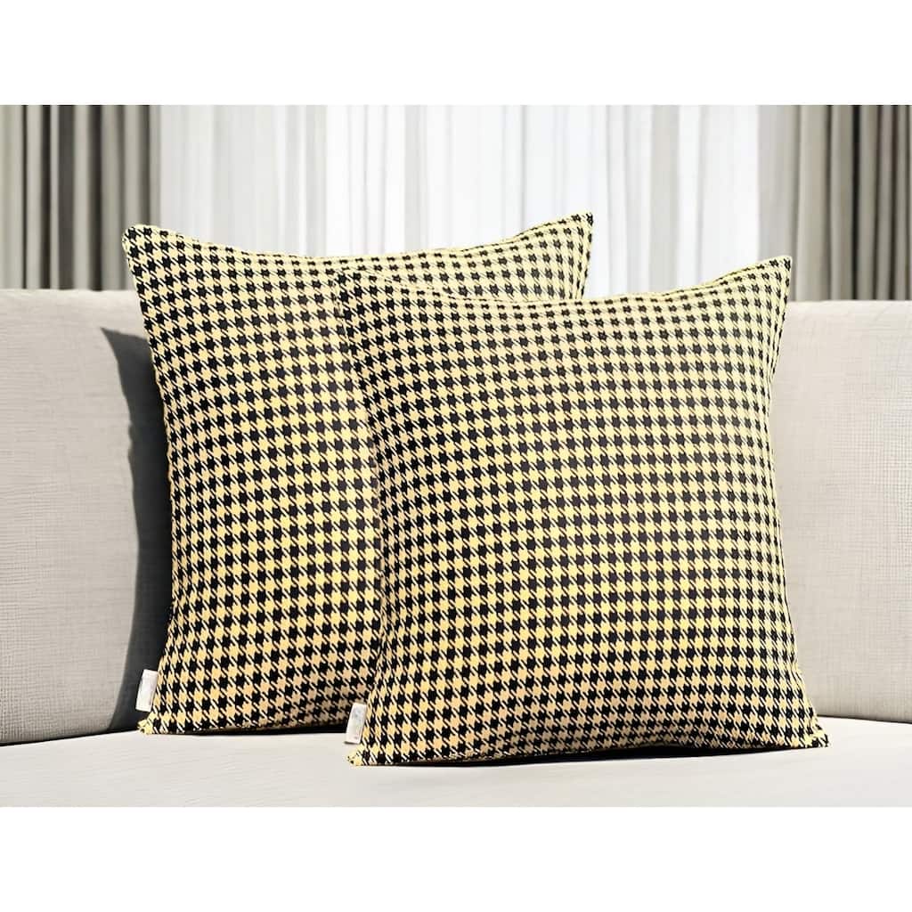 HomeRoots Set Of Two 18" X 18" Yellow Polyester Houndstooth Zippered Pillow