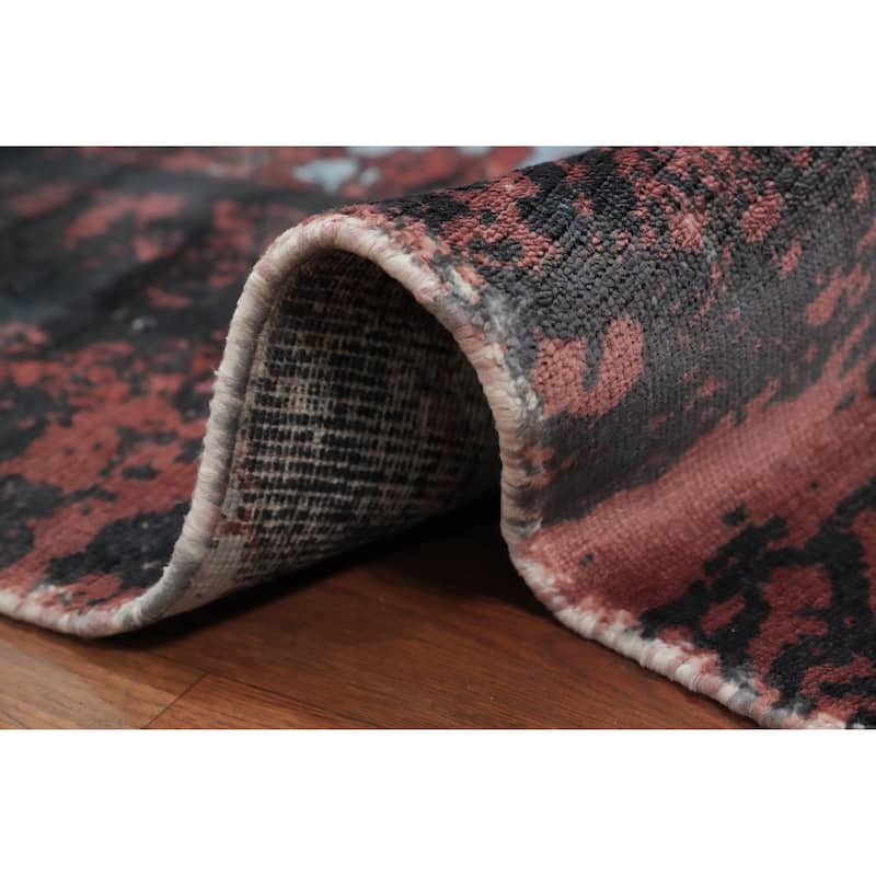 Hand Knotted Oriental Viscose Silk Carpet Modern Pictorial Multi-Colored Abstract Area Rug - 7' 8'' X 5' 7''