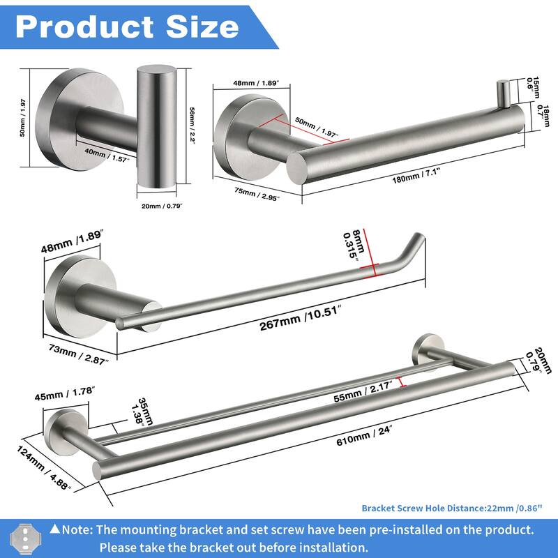 5 -Piece Bath Hardware Set with Double Towel Bar Towel Holder Set