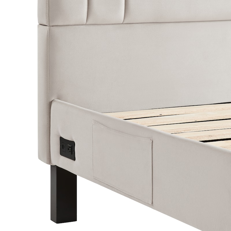 Studio Living Ashton Queen Upholstered Bed in Velvet Fabric