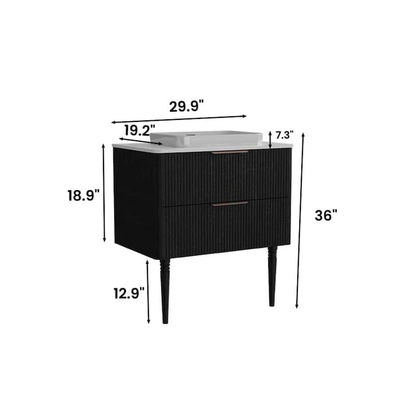 30'' Modern Oak Bathroom Vanity with Ceramic Sink, Pre-Assembled Freestanding Cabinet with 2 Soft-Close Drawers