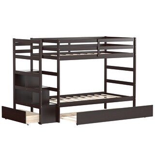 Costway Twin Over Twin Bunk Bed with Trundle Stairway and Storage - 39'' x 75''
