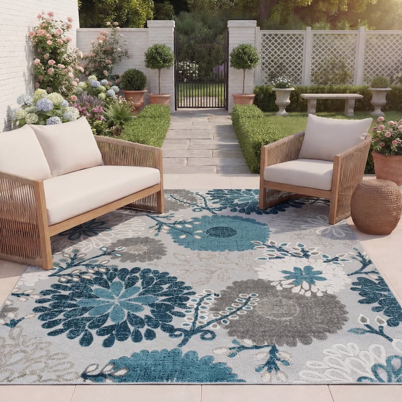 SAFAVIEH Cabana Hillechien Indoor/ Outdoor Waterproof Patio Floral Rug