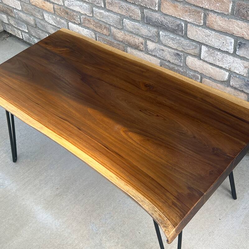 Greenage Rustic Rectangle Teak Wood Table With Black Metal Legs - 39.5"x19.7"x16