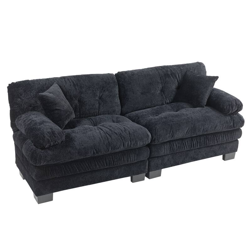 Chenille Deep Seating Loveseat Sectional Sofa with Dual-Layer Cushions