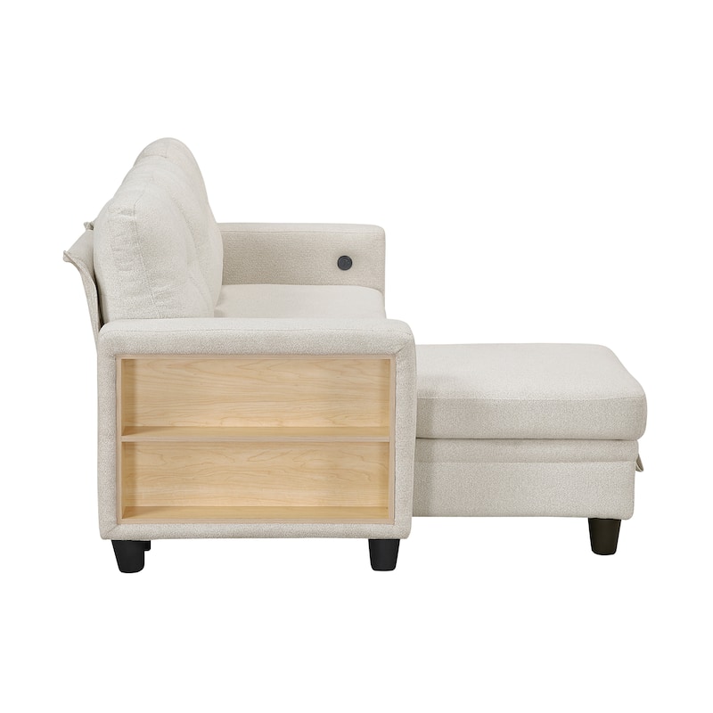 Hazel Boucle Sectional Sofa - Reversible Chaise, Pull-out Bed, Shelves