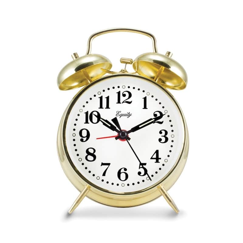 Curata Gold-Tone Keywind Twin Bell Alarm Clock