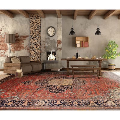 Hand Knotted Ferahan Rose Persian Wool Traditional Oriental Area Rug - 8' 11'' x 11' 5''