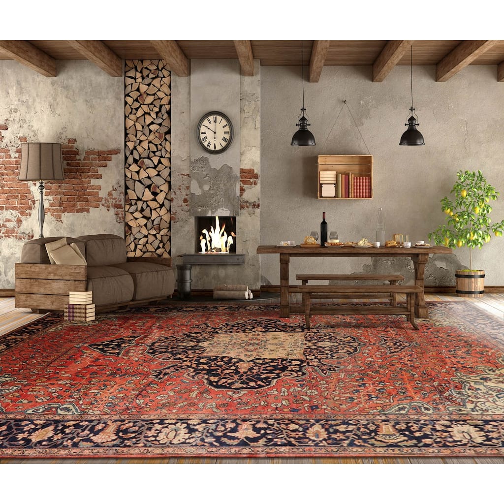 Hand Knotted Ferahan Rose Persian Wool Traditional Oriental Area Rug - 8' 11'' x 11' 5''