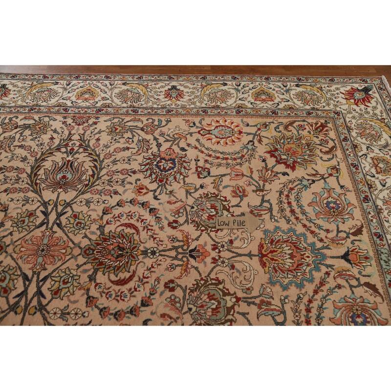 Hand Knotted Oriental 100% Wool Carpet Traditional All-Over Peach Tabriz Area Rug - 11' 2'' X 7' 7''