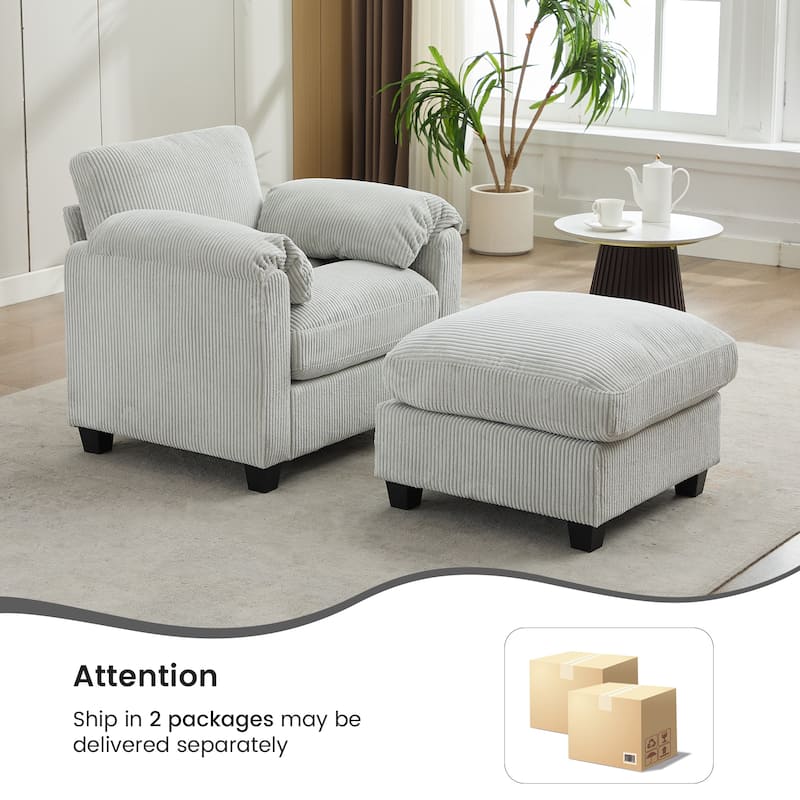 Corduroy Single Sofa Chiar with A Removable Ottoman