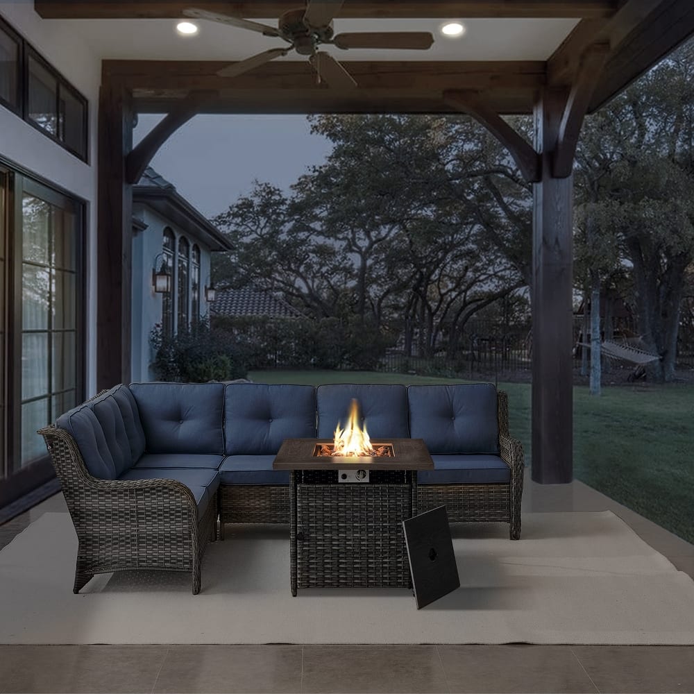 Gymojoy Wicker Outdoor Patio Furniture Sets with Fire Pit Table