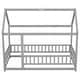 preview thumbnail 64 of 71, Floor Wooden Bed with House Roof and Fence Guardrails for Kids' Bedroom