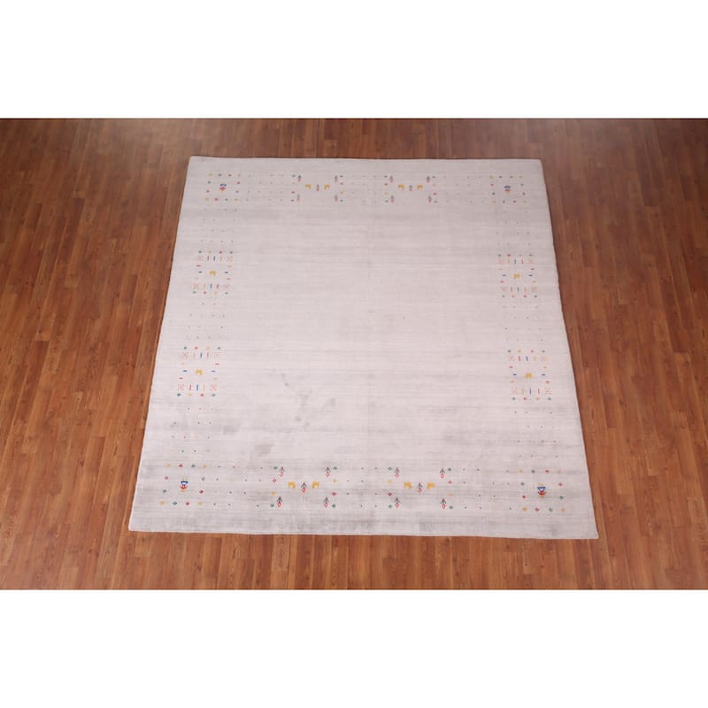 Tribal Gabbeh Indian Square Area Rug Hand-Knotted Wool Carpet - 7'5"x 7'9"