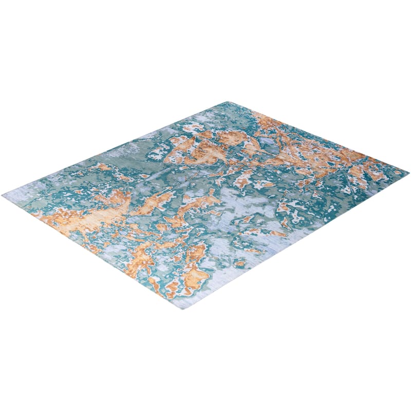 Modern One-of-a-Kind Hand-Knotted Area Rug - Blue, 8' 2" x 10' 1" - 8' 2" x 10' 1"