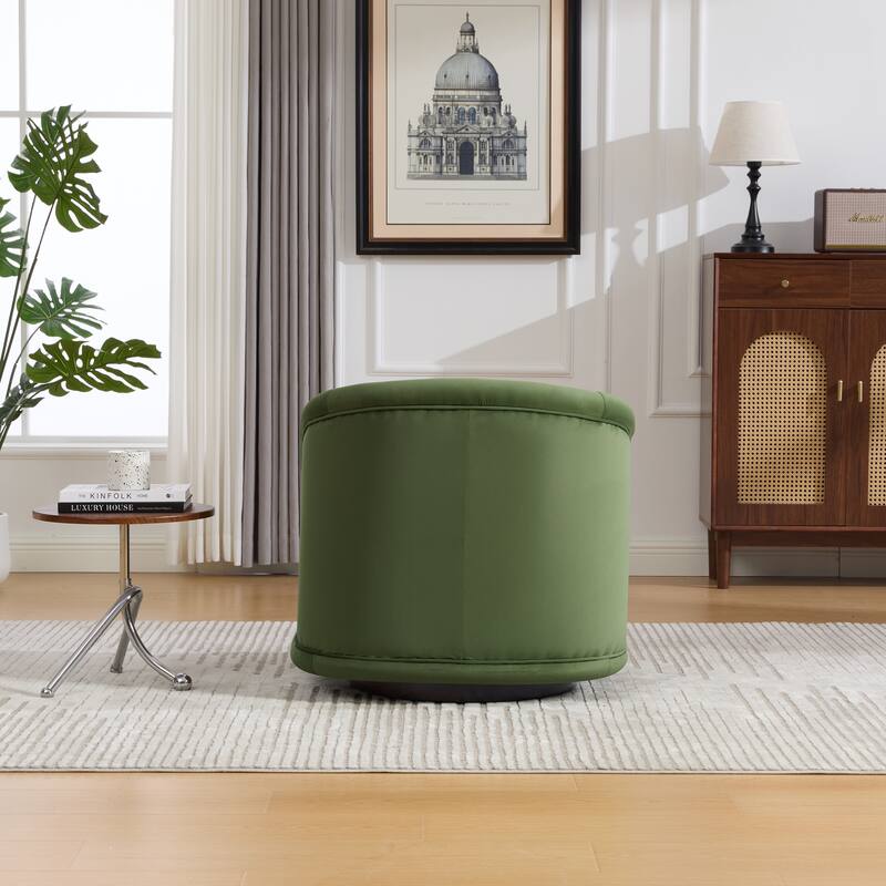 360-degree Swivel Barrel Chair with Velvet Fabric Upholstery, Comfy Pumpkin-Shaped Swivel Chair for Living Room, Bedroom