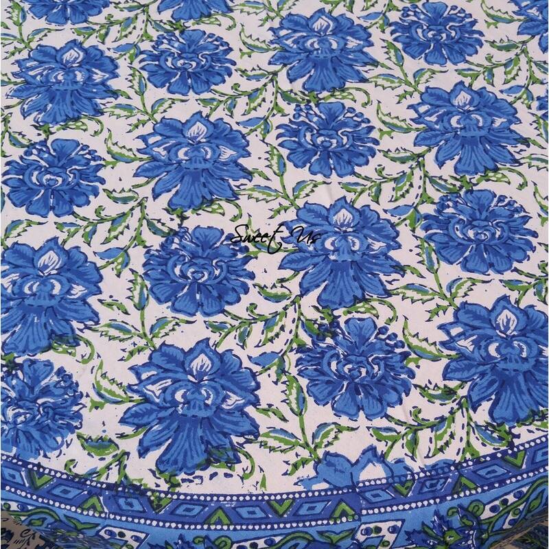 Bursting Floral Block Print Cotton Tablecloth Collection
