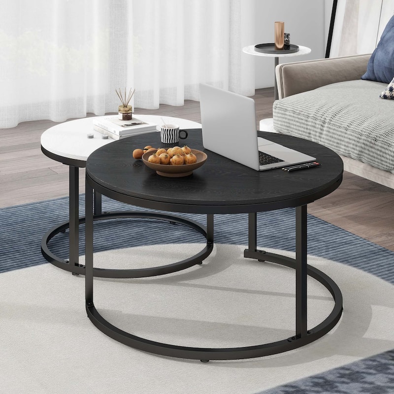 Moasis Modern Round Sofa Nesting Coffee Table Set of 2 for Living Room