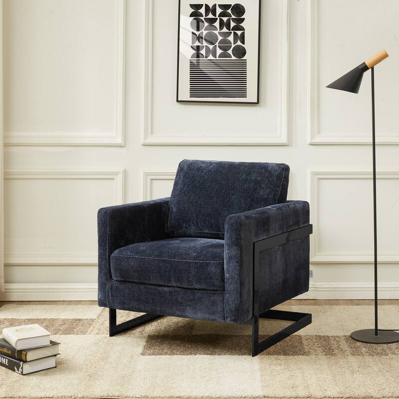 LeisureMod Lincoln Upholstered Accent Armchair with Black Steel Base