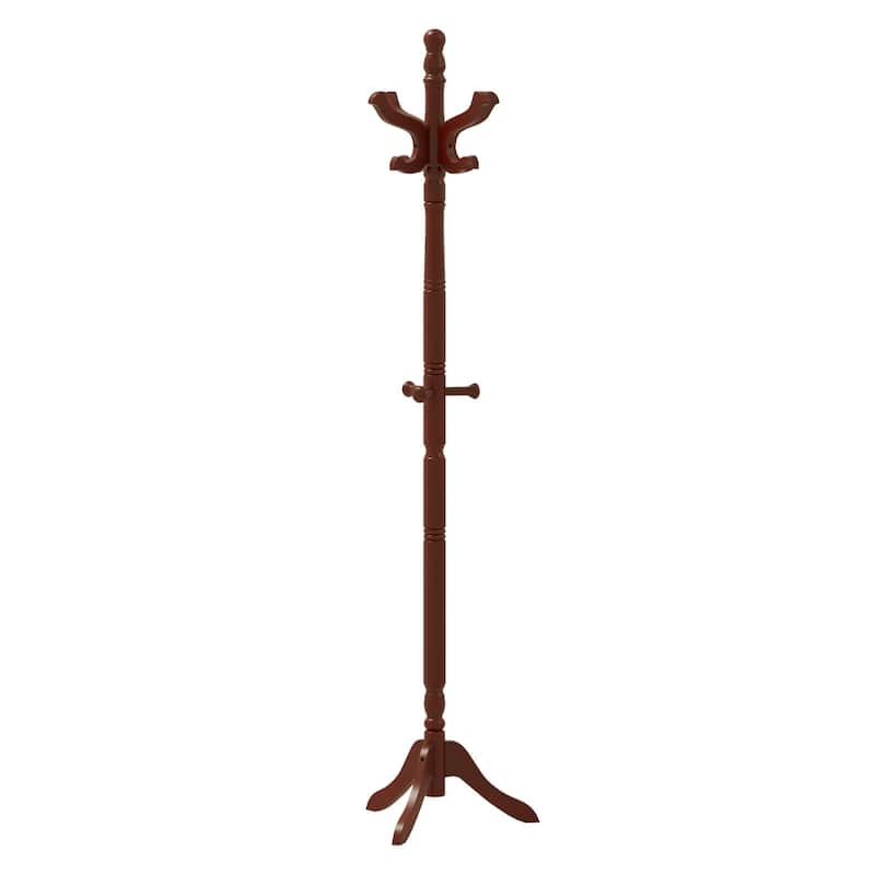 Costway Solid Rubber Wood Coat Rack with 3 Adjustable Heights and 11 - See Details - Brown