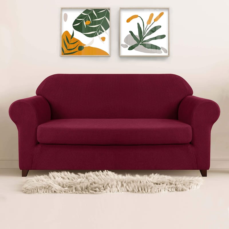 Subrtex 2 Piece Sofa Slipcover Stretch Spandex Furniture Protector - Wine